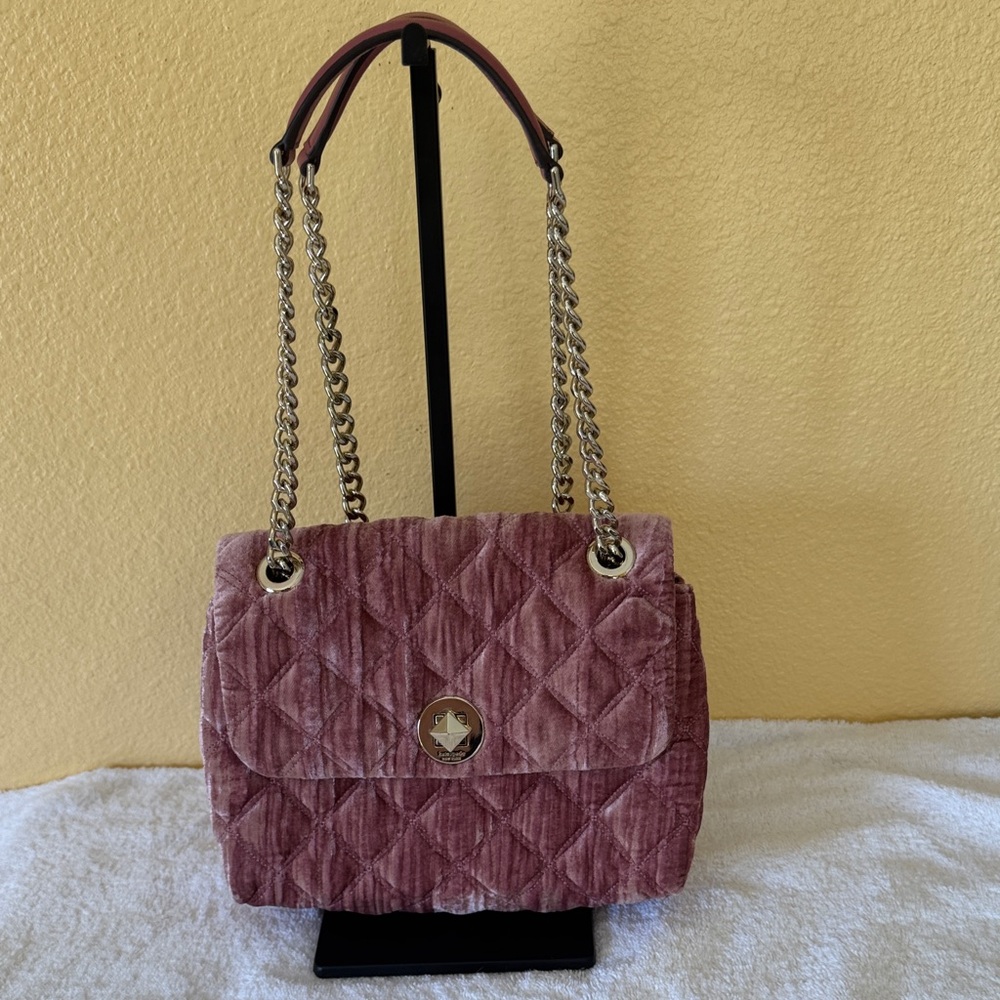 Kate Spade New York Natalia crushed Velvet Elegant Pink Quilted Shoulder Bag